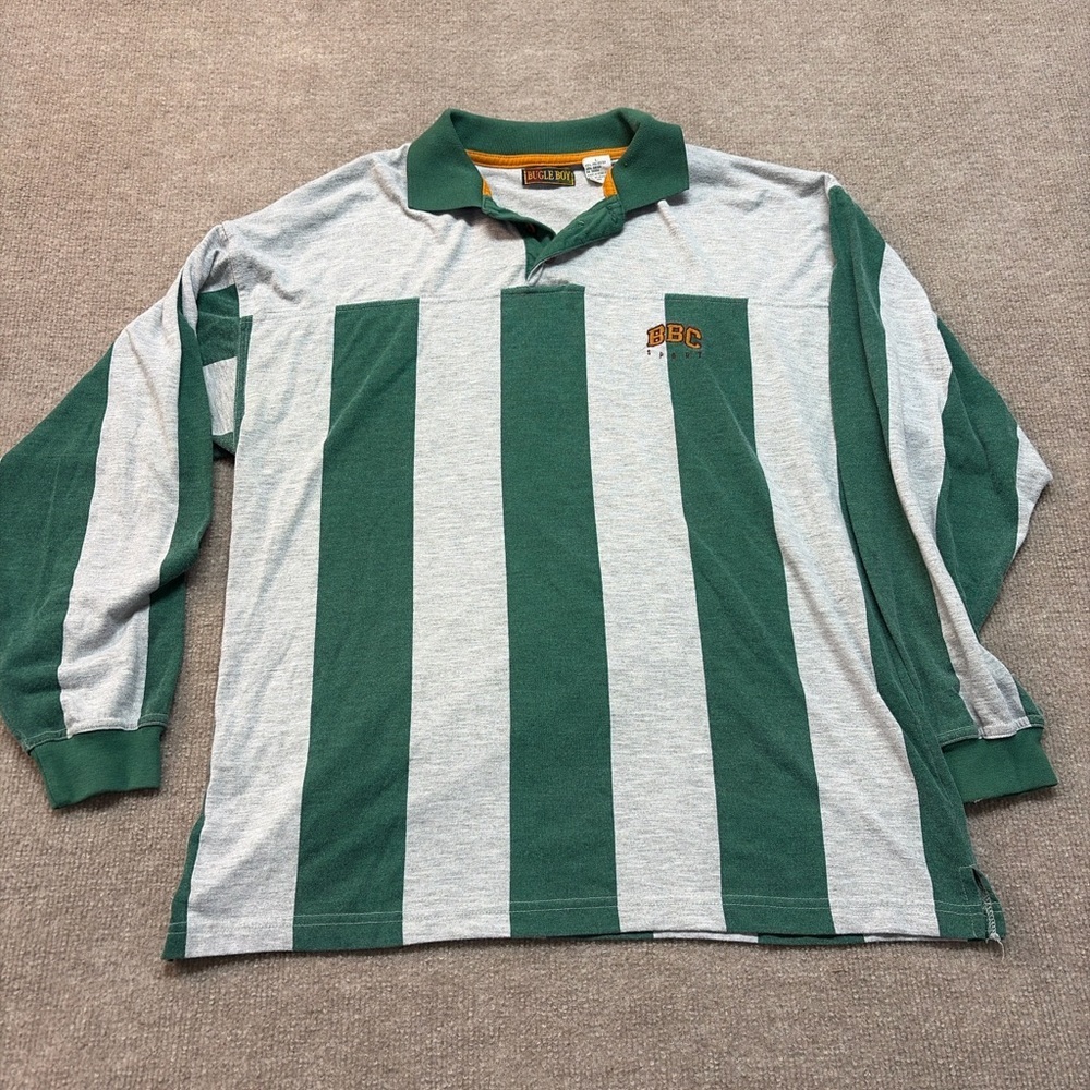 Bugle Boy Green and White Striped Polo Shirt 0304